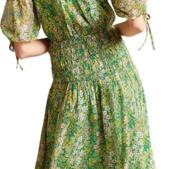 TED BAKER green floral tie London Ursille Midi Dress. Size 4/Large - Picture 14 of 16